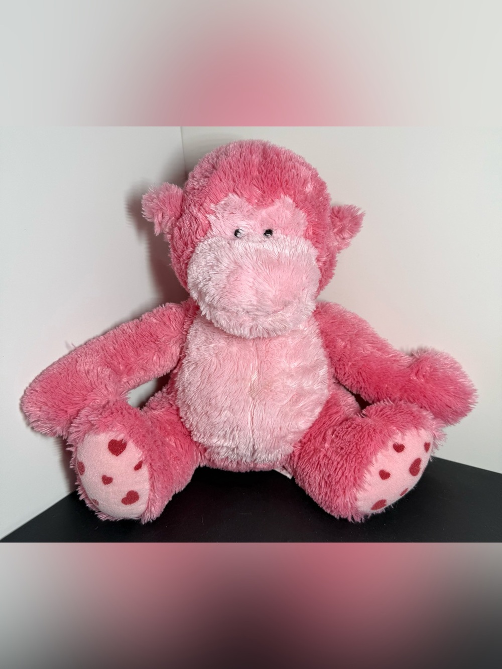 Russ Berrie Coby Pink Valentine Monkey Plush Stuffed Animal Hearts on Feet 9"